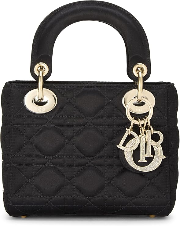 Christian Dior, Pre-loved Black Cannage Satin Lady Dior Mini, Black
