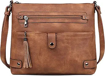 FADEON Large Crossbody Purses for Women Crossbody Bag, Designer Leather Cross Body Purses Multi Pocket Shoulder Bag